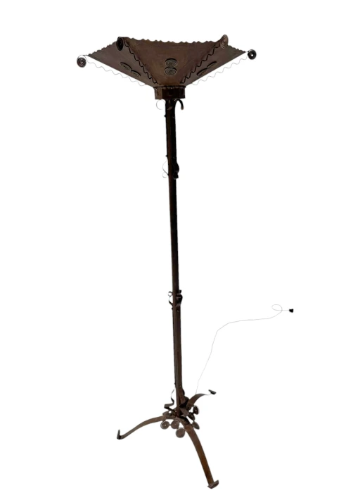Art Deco Patinated Wrought Iron Floor Lamp, 1930s